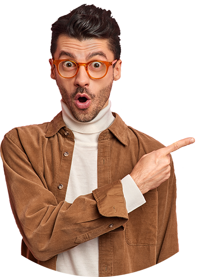 A man pointing out to the right side